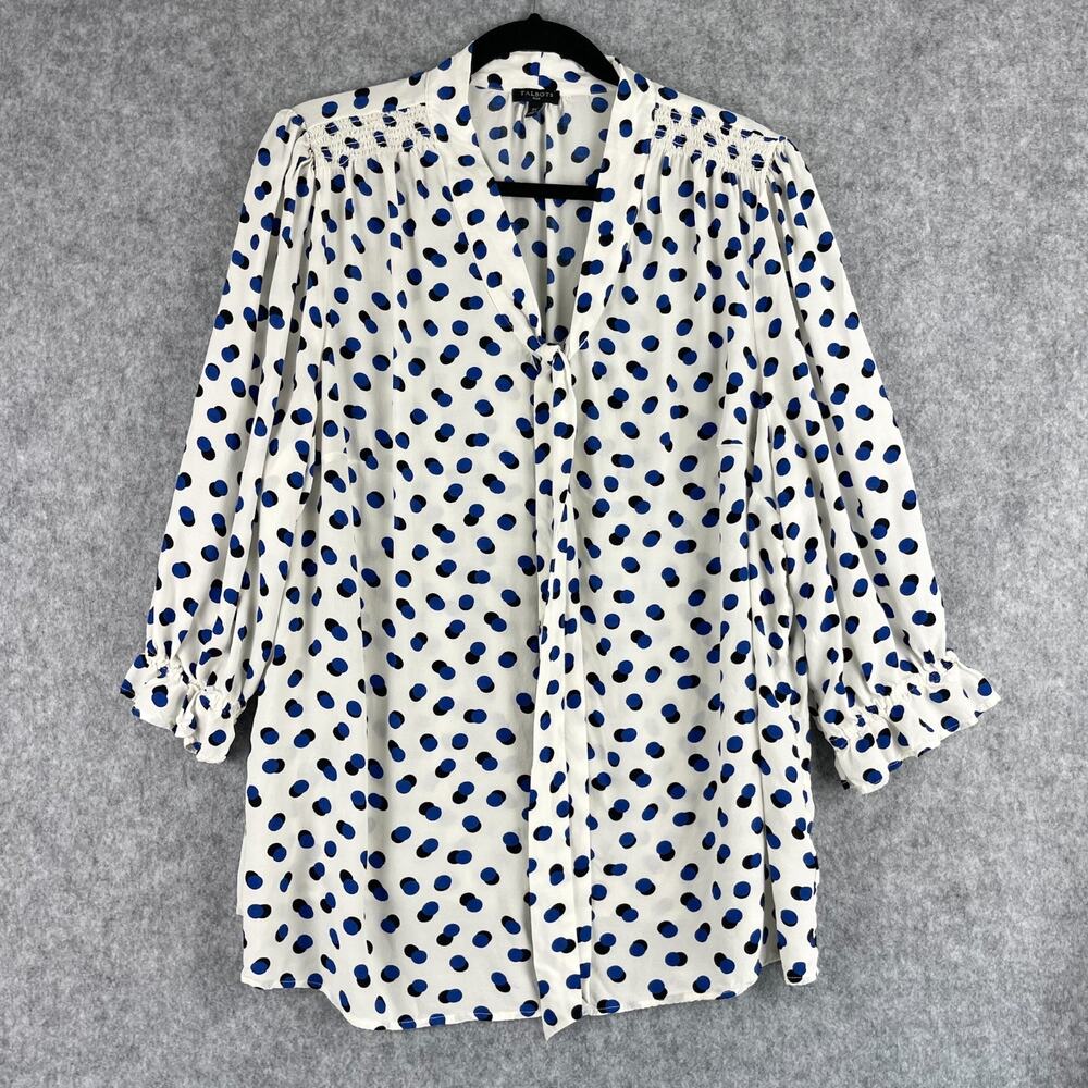 Talbots Tunic Top Womens 2X Polka Dot‎ 3/4 Balloon Sleeve Neck Tie